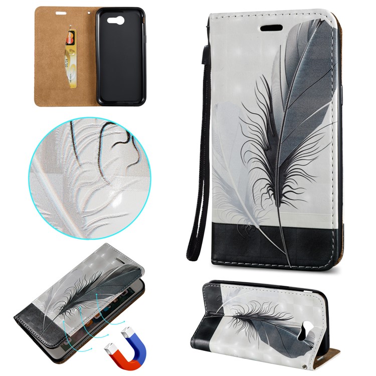 Embossing Leather Card Slot Cover for Samsung Galaxy J3 Emerge/J3 Prime/J3 (2017) - Feathers-1