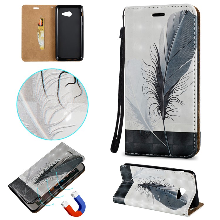 Embossing Magnetic Leather Card Slot Cover for Samsung Galaxy J5 (2017) J520 - Feathers-1