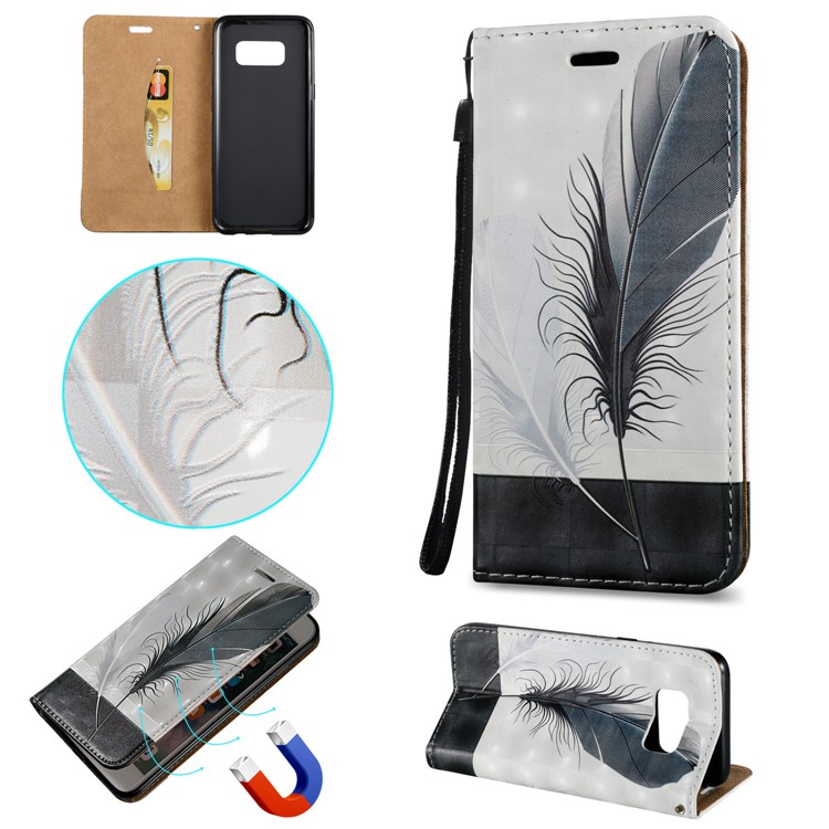 Embossment Leather Magnetic Flip Card Holder Stand Cell Phone Case for Samsung Galaxy S8 SM-G950 - Feathers-1