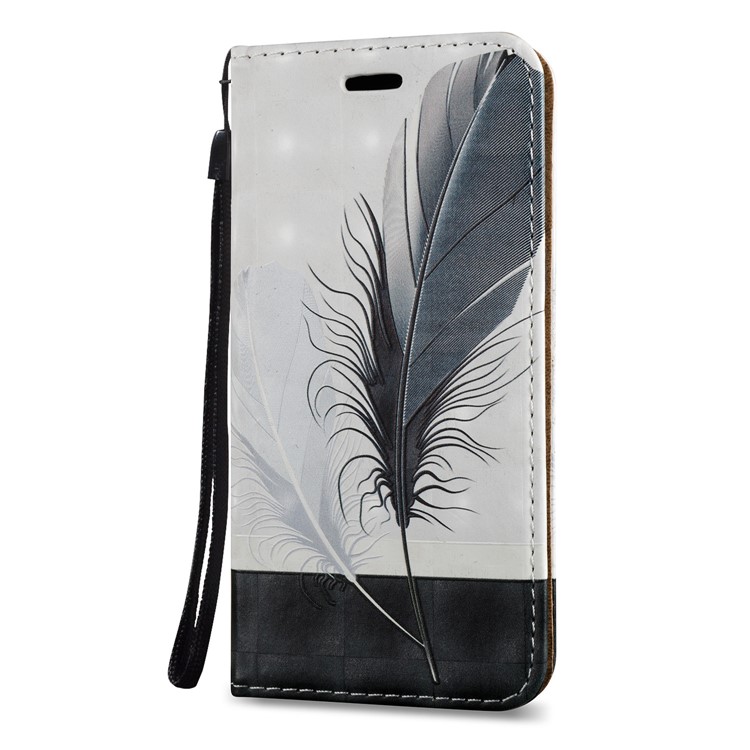 Embossment Leather Magnetic Flip Card Holder Stand Cell Phone Case for Samsung Galaxy S8 SM-G950 - Feathers-2