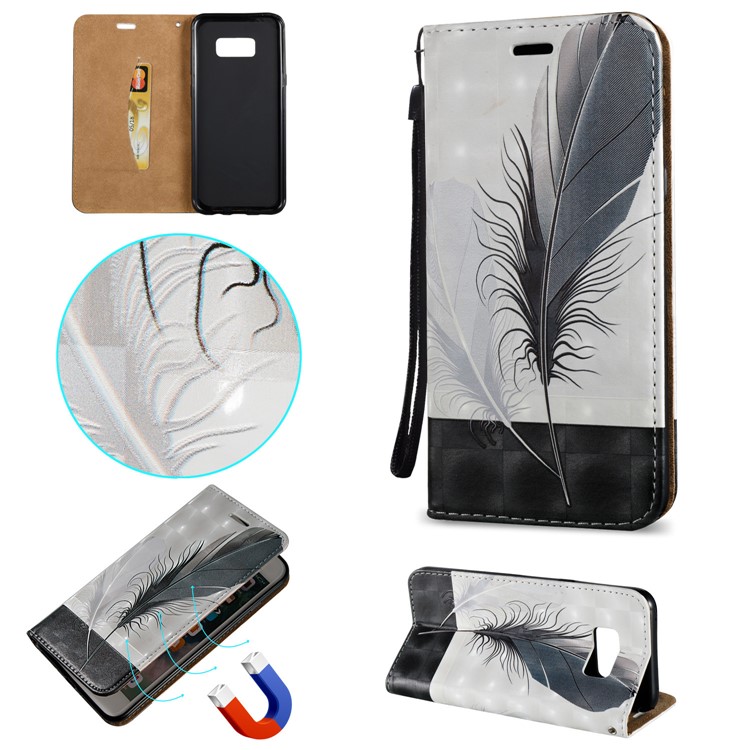 3D Embossing Stand Card Holder Leather Phone Case for Samsung Galaxy S8+ SM-G955 - Feathers-1