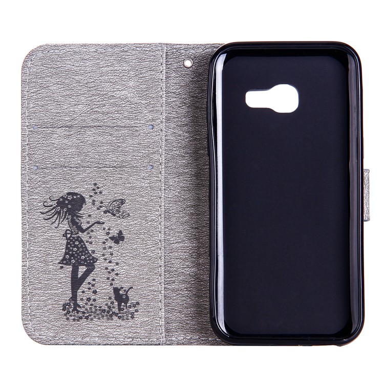 Imprinted Fairy and Butterfly Rhinestone Wallet Leather Mobile Cover for Samsung Galaxy A3 (2017) - Grey-4