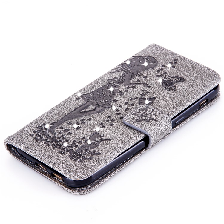 Imprinted Fairy and Butterfly Rhinestone Leather Case for Samsung Galaxy A5 (2017) SM-A520F - Grey-4