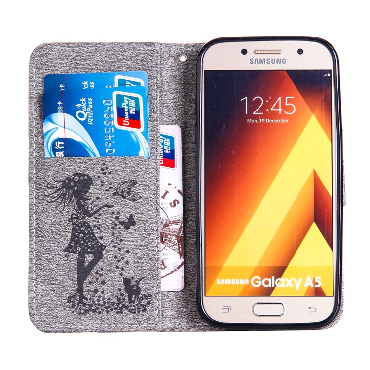 Imprinted Fairy and Butterfly Rhinestone Leather Case for Samsung Galaxy A5 (2017) SM-A520F - Grey-5