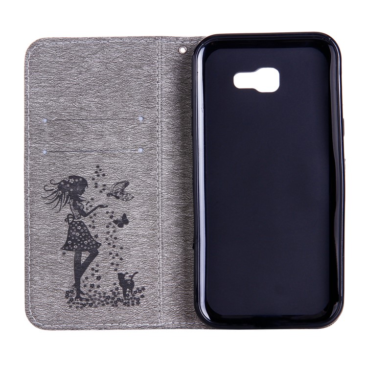 Imprinted Fairy and Butterfly Rhinestone PU Leather Wallet Stand Case for Samsung Galaxy A7 (2017) - Grey-4