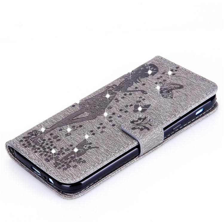 Imprinted Fairy and Butterfly Rhinestone PU Leather Wallet Stand Case for Samsung Galaxy A7 (2017) - Grey-5