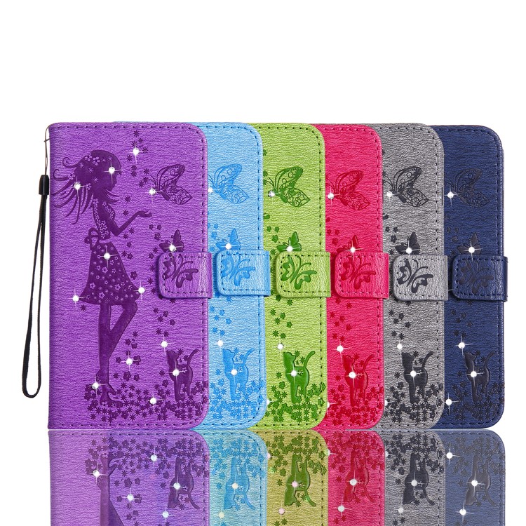 Imprinted Fairy and Butterfly Rhinestone PU Leather Wallet Stand Case for Samsung Galaxy A7 (2017) - Grey-7