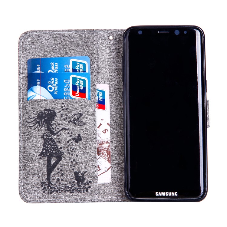 For Samsung Galaxy S8 G950 Imprinted Fairy and Butterfly Rhinestone Leather Wallet Protective Case - Grey-3