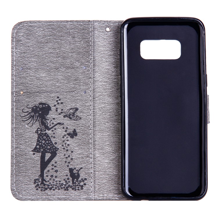For Samsung Galaxy S8 G950 Imprinted Fairy and Butterfly Rhinestone Leather Wallet Protective Case - Grey-4