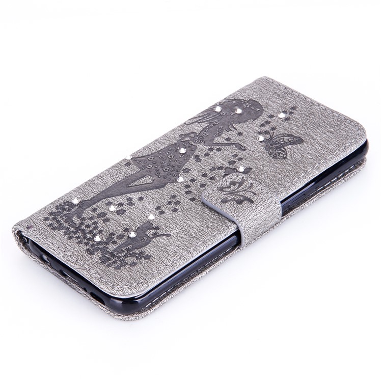 For Samsung Galaxy S8 G950 Imprinted Fairy and Butterfly Rhinestone Leather Wallet Protective Case - Grey-5