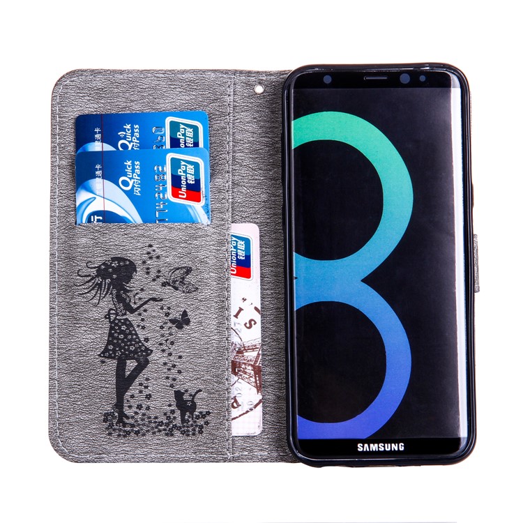 For Samsung Galaxy S8+ G955 Imprinted Fairy and Butterfly Rhinestone Leather Wallet Mobile Case - Grey-3