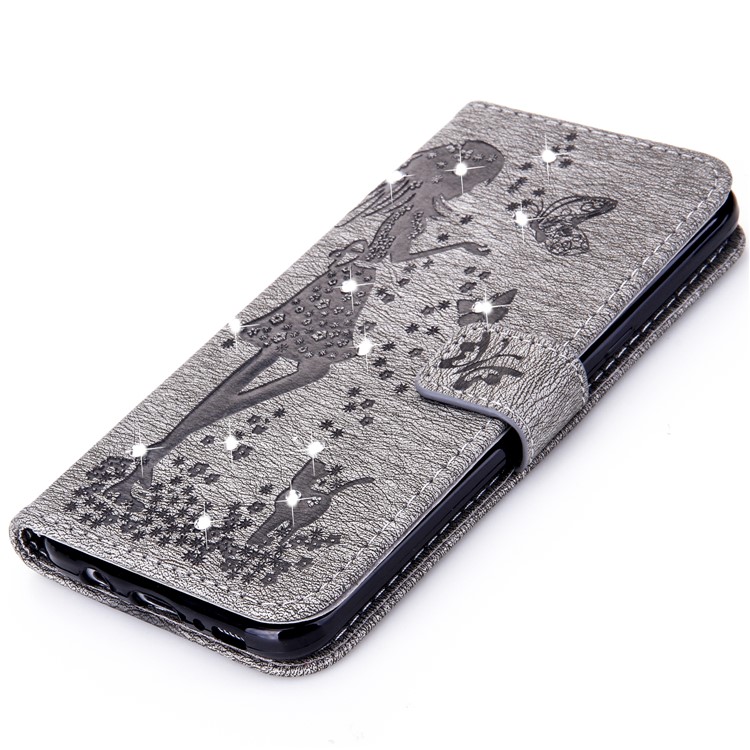 For Samsung Galaxy S8+ G955 Imprinted Fairy and Butterfly Rhinestone Leather Wallet Mobile Case - Grey-5