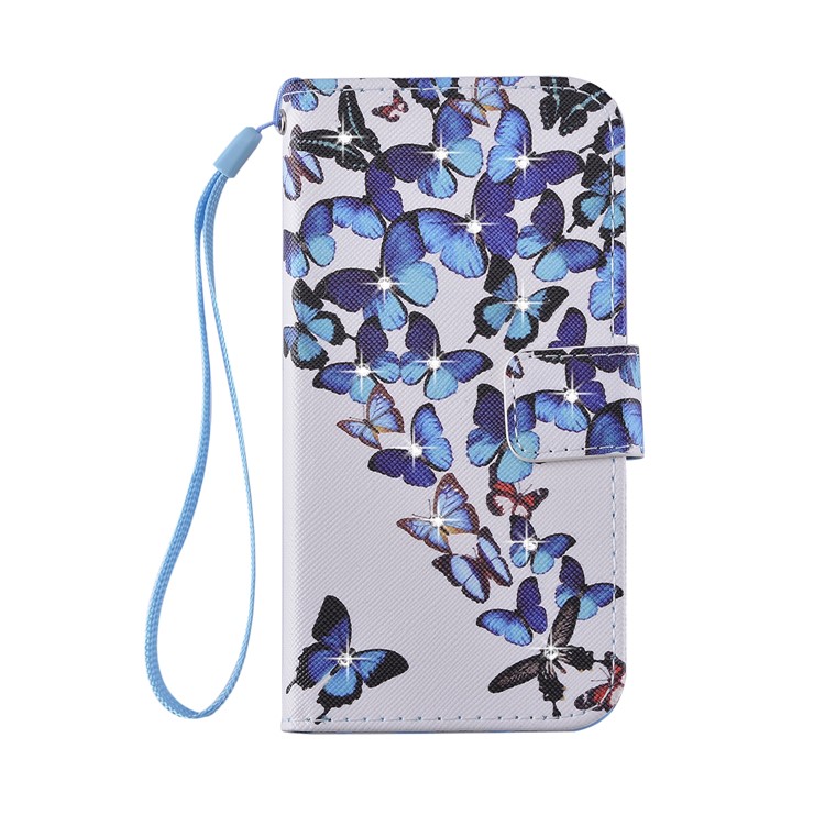 Rhinestone Patterned Leather Wallet Case for Galaxy A3 SM-A310F (2016) - Blue Butterflies-1