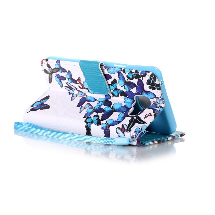 Rhinestone Patterned Leather Wallet Case for Galaxy A3 SM-A310F (2016) - Blue Butterflies-3