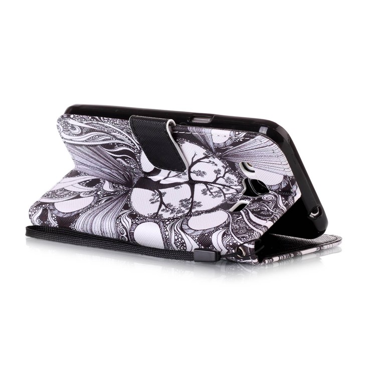 Rhinestone Patterned Wallet Leather Mobile Shell with Strap for Samsung Galaxy J3 (2016) / J3 - Abstract Tree Pattern-3