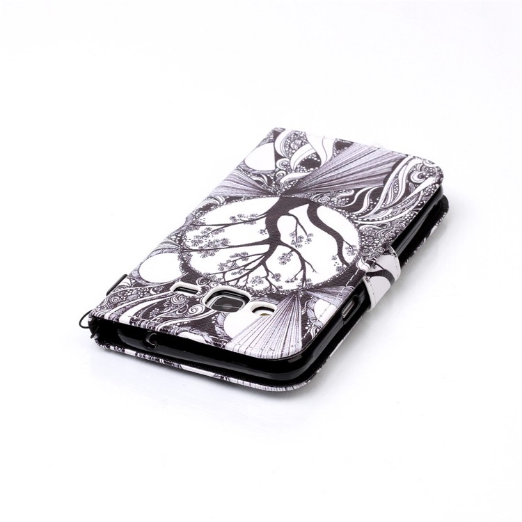 Rhinestone Patterned Wallet Leather Mobile Shell with Strap for Samsung Galaxy J3 (2016) / J3 - Abstract Tree Pattern-4