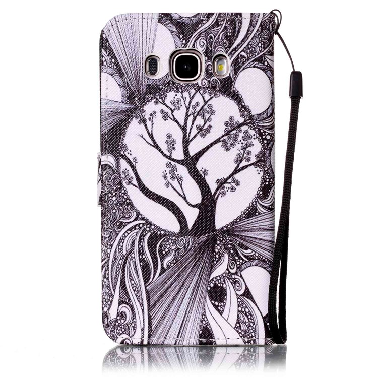 Rhinestone Decor Patterned Leather Stand Shell for Samsung Galaxy J5 (2016) J510 - Abstract Tree Pattern-2
