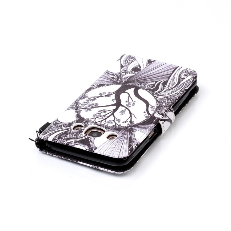 Rhinestone Decor Patterned Leather Stand Shell for Samsung Galaxy J5 (2016) J510 - Abstract Tree Pattern-4