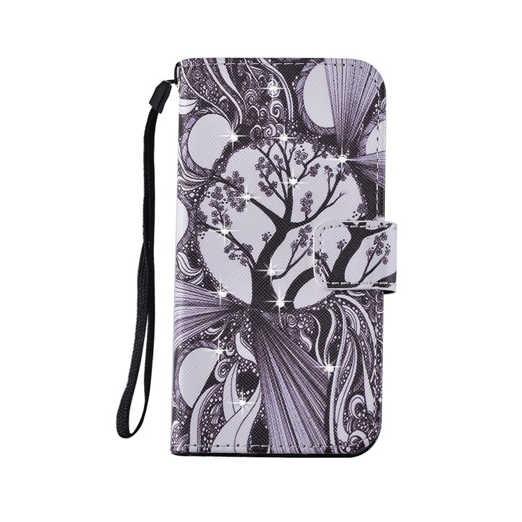 Rhinestone Decor Patterned Leather Wallet Stand Case for Samsung Galaxy S7 Edge G935 - Abstract Tree Pattern-1