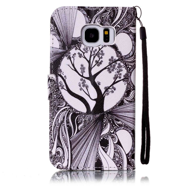 Rhinestone Decor Patterned Leather Wallet Stand Case for Samsung Galaxy S7 Edge G935 - Abstract Tree Pattern-2