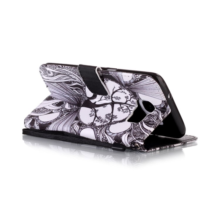 Rhinestone Decor Patterned Leather Wallet Stand Case for Samsung Galaxy S7 Edge G935 - Abstract Tree Pattern-3
