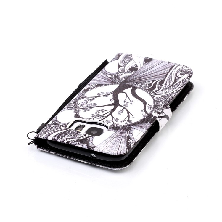Rhinestone Decor Patterned Leather Wallet Stand Case for Samsung Galaxy S7 Edge G935 - Abstract Tree Pattern-4