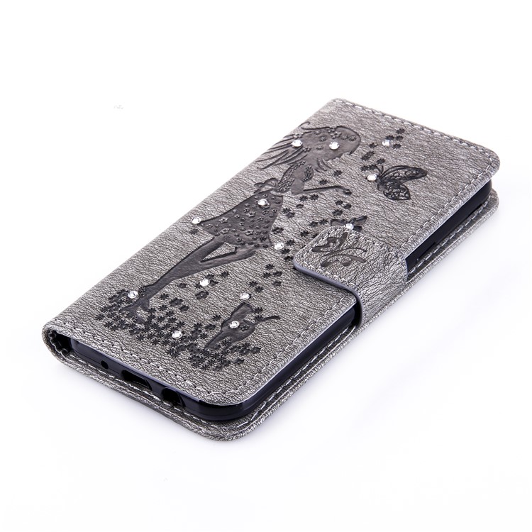 Imprinted Fairy and Butterfly Rhinestone Leather Wallet Case for Samsung Galaxy J3 Emerge/J3 Prime/J3 (2017) - Grey-4