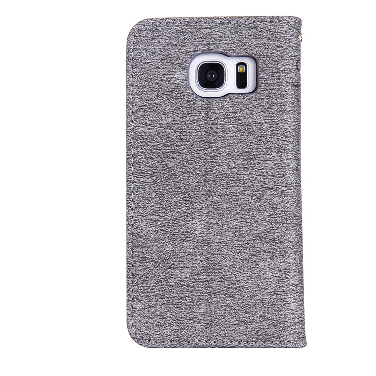 Imprinted Fairy and Butterfly Rhinestone Leather Wallet Shell Cover for Samsung Galaxy S7 edge SM-G935 - Grey-2