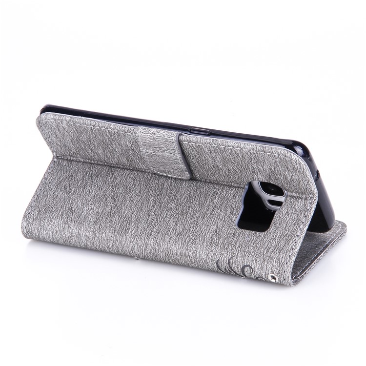 Imprinted Fairy and Butterfly Rhinestone Leather Wallet Shell Cover for Samsung Galaxy S7 edge SM-G935 - Grey-6