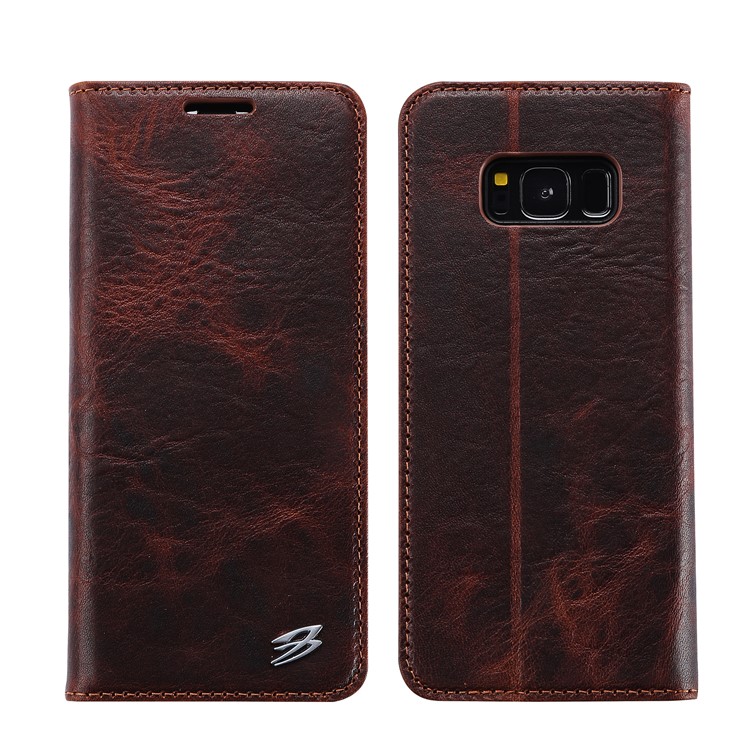 FIERRE SHANN Vintage Genuine Leather Magnetic Mobile Case for Samsung Galaxy S8 G950 - Coffee-1