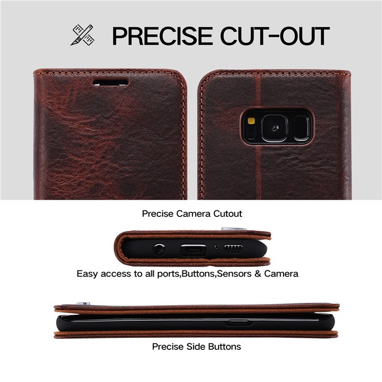 FIERRE SHANN Vintage Genuine Leather Magnetic Mobile Case for Samsung Galaxy S8 G950 - Coffee-2