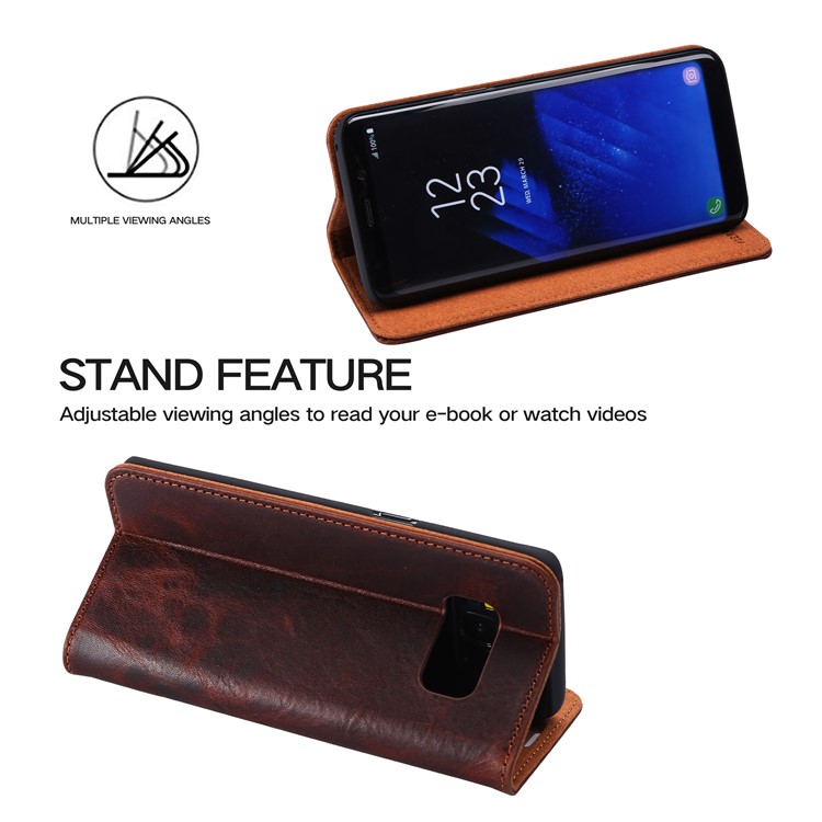 FIERRE SHANN Vintage Genuine Leather Magnetic Mobile Case for Samsung Galaxy S8 G950 - Coffee-3