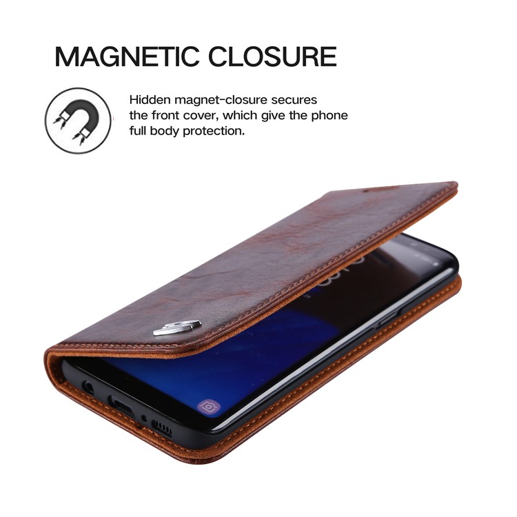 FIERRE SHANN Vintage Genuine Leather Magnetic Mobile Case for Samsung Galaxy S8 G950 - Coffee-4