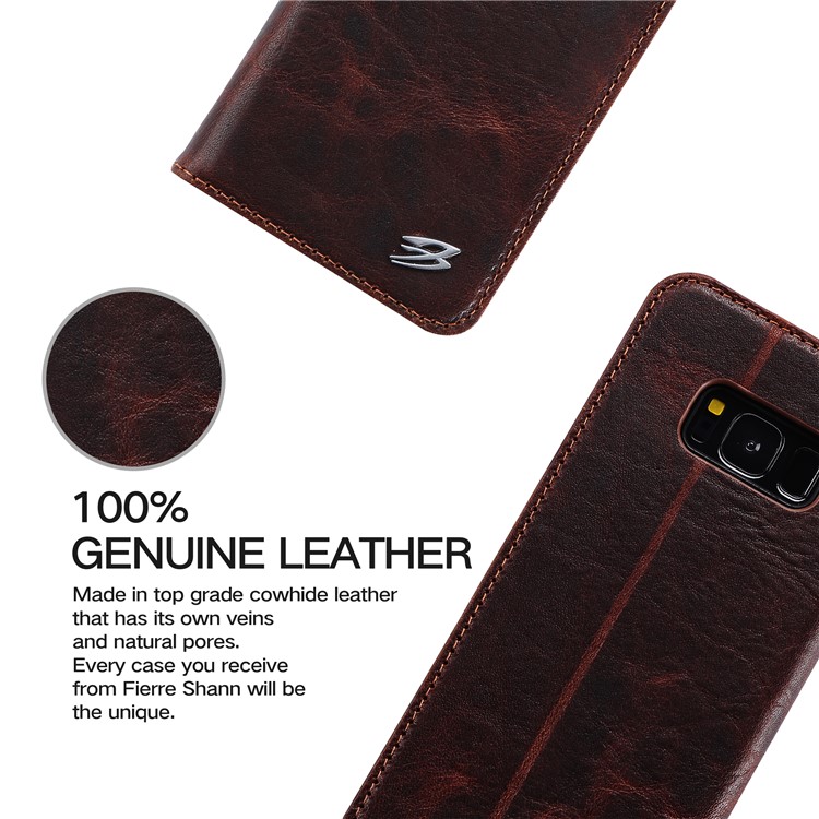FIERRE SHANN Vintage Genuine Leather Magnetic Mobile Case for Samsung Galaxy S8 G950 - Coffee-5