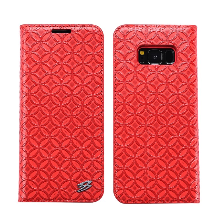 FIERRE SHANN Chinese Coin Texture Genuine Leather Card Slot Case for Samsung Galaxy S8 G950 - Red-1
