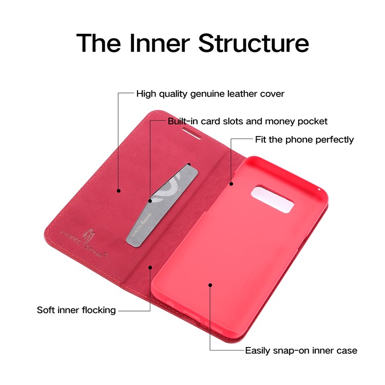 FIERRE SHANN Chinese Coin Texture Genuine Leather Card Slot Case for Samsung Galaxy S8 G950 - Red-2