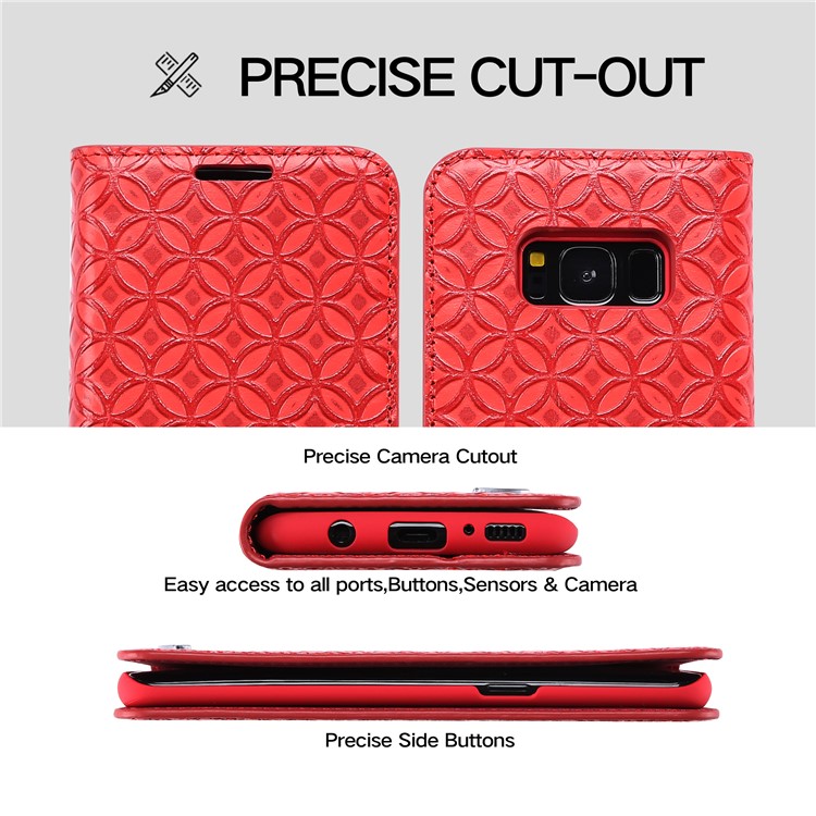 FIERRE SHANN Chinese Coin Texture Genuine Leather Card Slot Case for Samsung Galaxy S8 G950 - Red-3