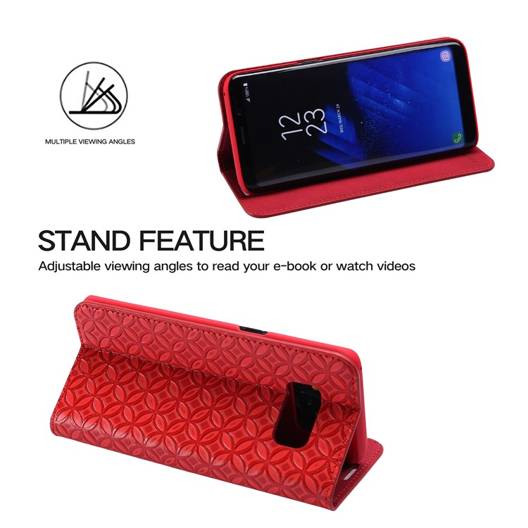 FIERRE SHANN Chinese Coin Texture Genuine Leather Card Slot Case for Samsung Galaxy S8 G950 - Red-4