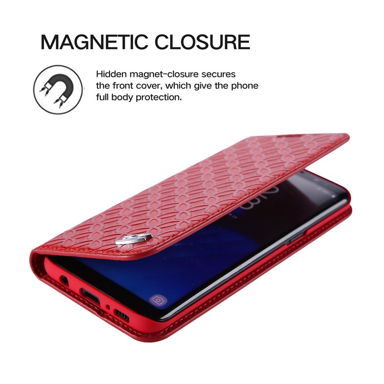 FIERRE SHANN Chinese Coin Texture Genuine Leather Card Slot Case for Samsung Galaxy S8 G950 - Red-5