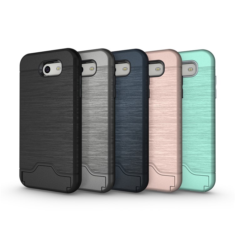 Brushed Plastic + TPU Kickstand Card Holder Mobile Shell for Samsung Galaxy J3 Emerge/J3 Prime/J3 (2017) - Black-11
