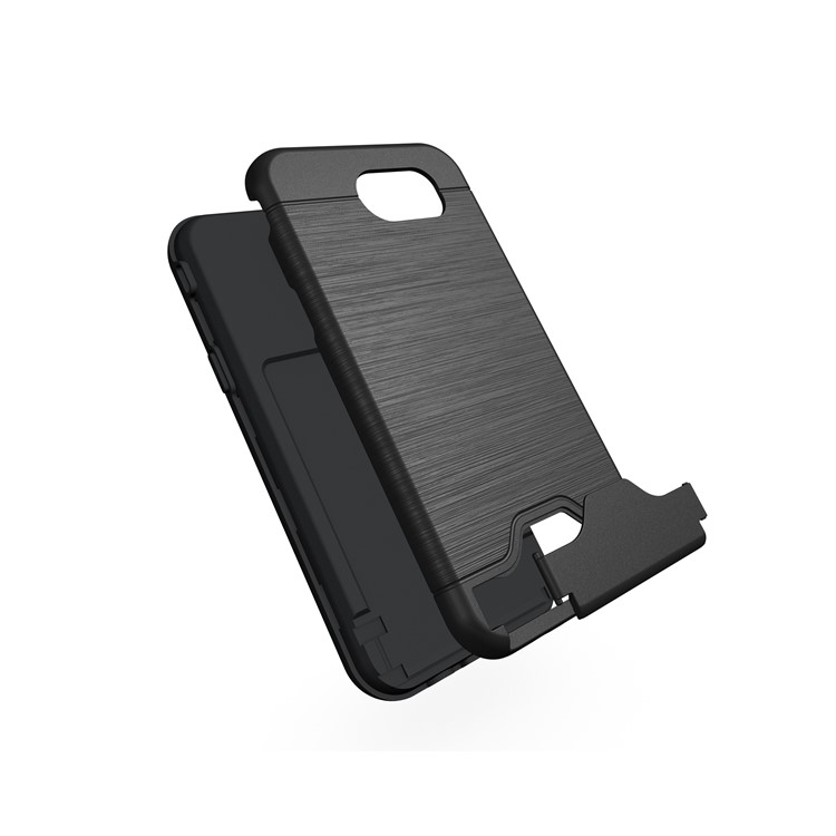 Brushed Plastic + TPU Kickstand Card Holder Mobile Shell for Samsung Galaxy J3 Emerge/J3 Prime/J3 (2017) - Black-3