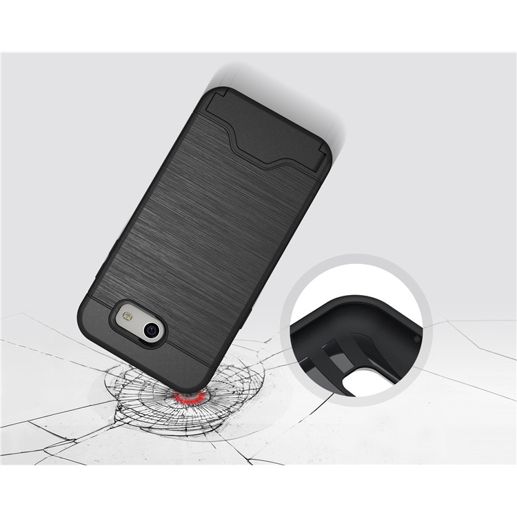 Brushed Plastic + TPU Kickstand Card Holder Mobile Shell for Samsung Galaxy J3 Emerge/J3 Prime/J3 (2017) - Black-4