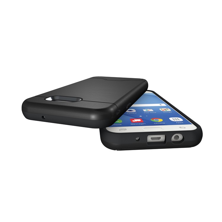 Brushed Plastic + TPU Kickstand Card Holder Mobile Shell for Samsung Galaxy J3 Emerge/J3 Prime/J3 (2017) - Black-5