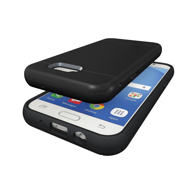Brushed Plastic + TPU Kickstand Card Holder Mobile Shell for Samsung Galaxy J3 Emerge/J3 Prime/J3 (2017) - Black-6