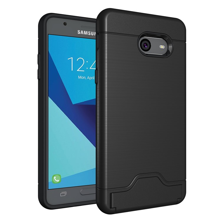 Brushed Plastic + TPU Hybrid Cover with Stand Card Slot for Samsung Galaxy J5 (2017) - Black-1