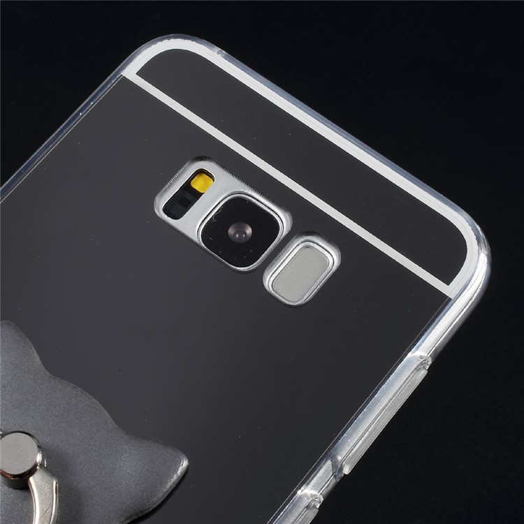 Plating Mirror-like TPU PC Hybrid Case with Little Bear Kickstand for Samsung Galaxy S8 G950 - Black-6