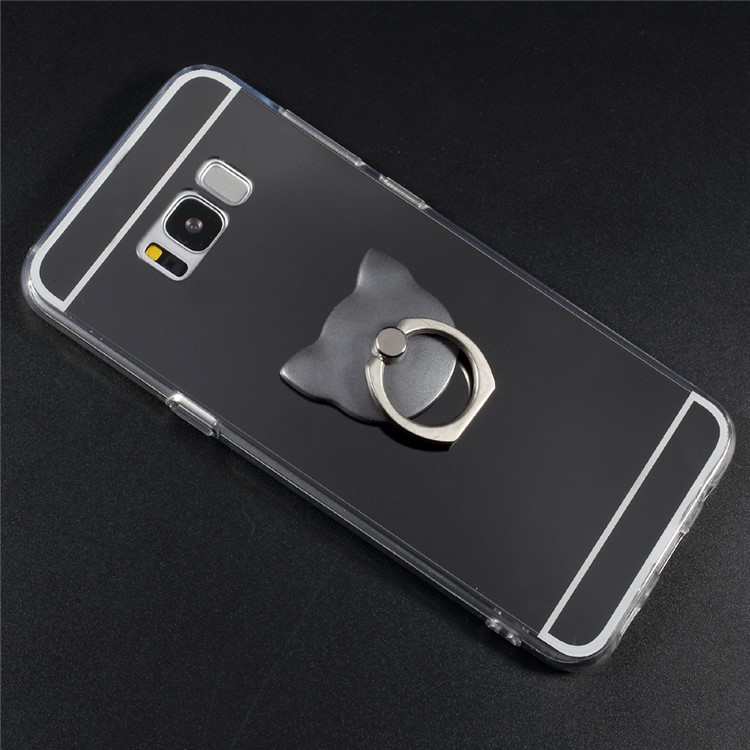 Electroplated Mirror-like TPU PC Back Cover with Kickstand for Samsung Galaxy S8 Plus G955 - Black-2
