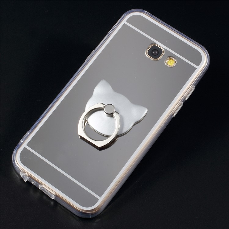 Plating Mirror-like TPU PC Hybrid Phone Case with Bear Kickstand for Samsung Galaxy A7 (2017) SM-A720F - Silver-4