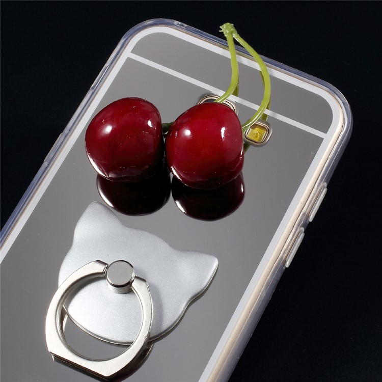 Plating Mirror-like TPU PC Hybrid Phone Case with Bear Kickstand for Samsung Galaxy A7 (2017) SM-A720F - Silver-5