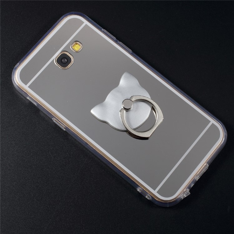 Plating Mirror-like TPU PC Hybrid Phone Case with Bear Kickstand for Samsung Galaxy A7 (2017) SM-A720F - Silver-7